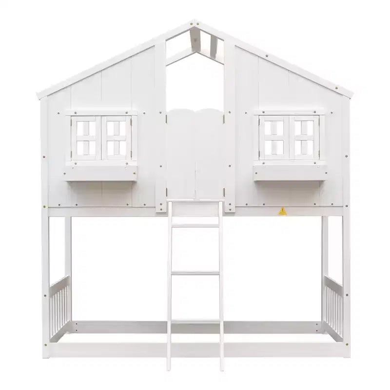 Lit mezzanine cabane de taille double, lit mezzanine cabane en bois avec échelle et barrières de sécurité pour enfants