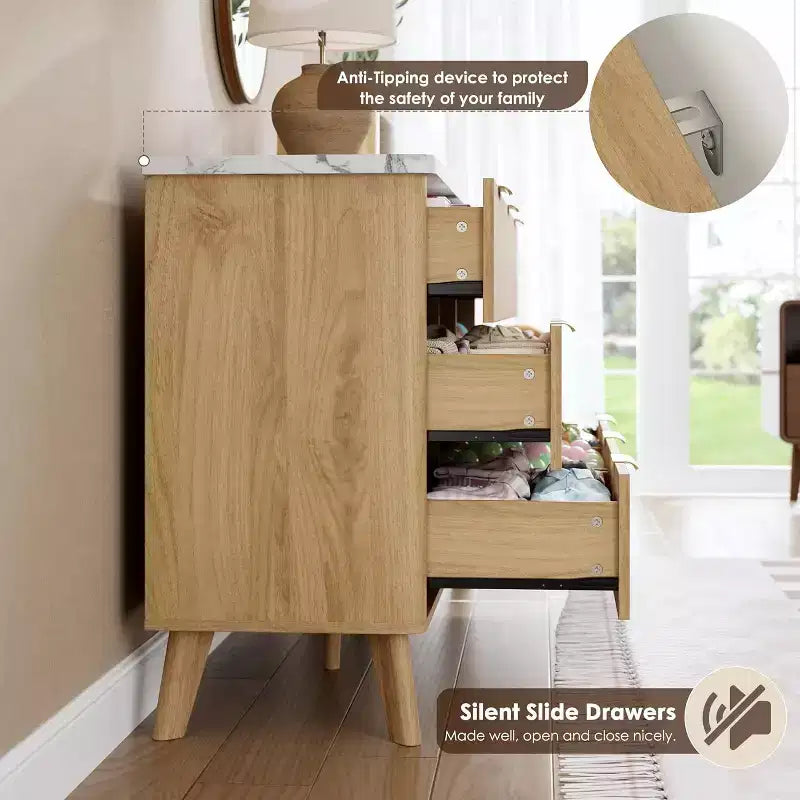 Commode cannelée à 9 tiroirs, commode moderne, meuble TV en bois, design à profil incurvé, pour salon, couloir