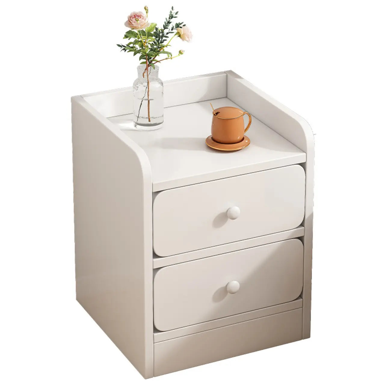 Table de chevet simple en bois naturel blanc à 2 tiroirs