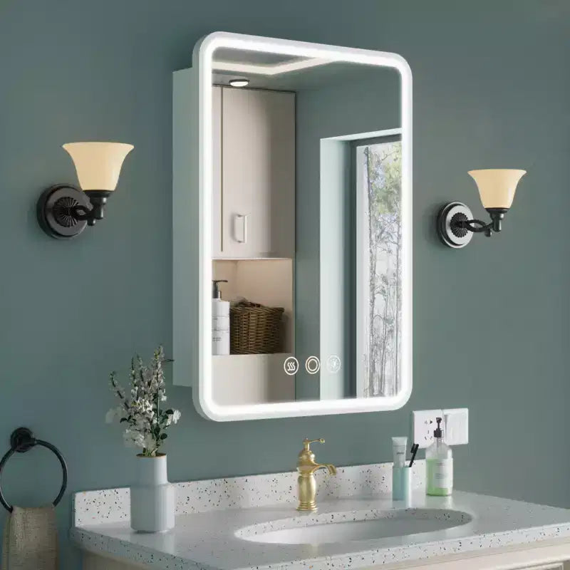 Armoire à pharmacie LED noire / blanche / dorée, porte simple, charnière à gauche ou à droite, encastrée ou murale