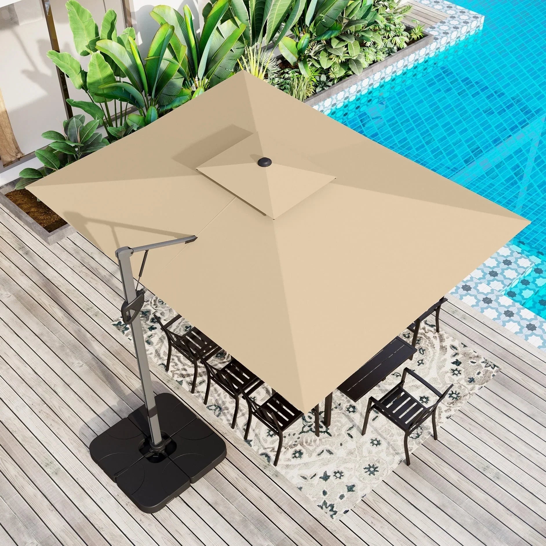 MAISON ARTS Parasol déporté hydraulique automatique 3,6 m avec mât en aluminium et rotation à 360 degrés
