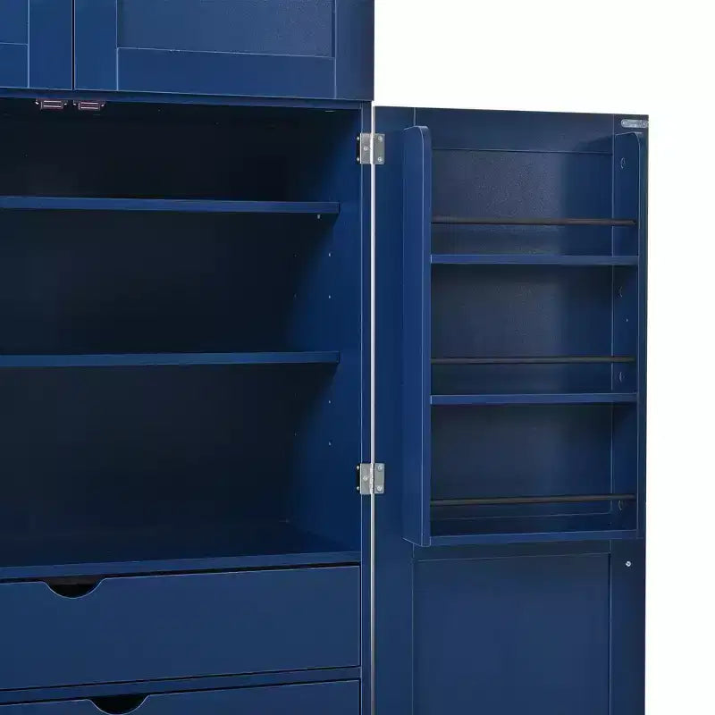 Garde-manger de cuisine autoportant 77H, armoire de rangement de style ferme avec étagères réglables, étagères de porte, tiroirs et casiers à vin - ModernLuxe