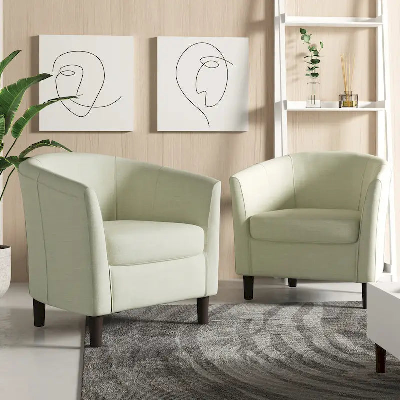 2 fauteuils club modernes en lin avec accoudoirs ronds