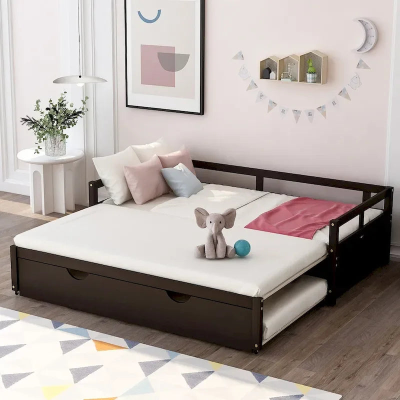 Lit gigogne extensible, Lit gigogne en bois avec tiroir-lit