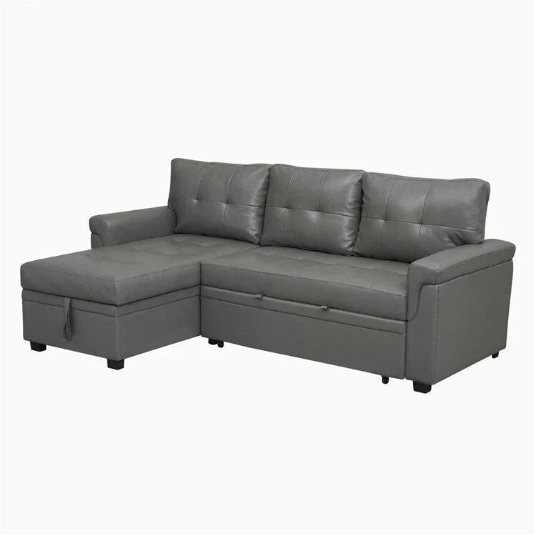 Canapé d'angle réversible convertible avec lit gigogne, méridienne de rangement et pieds durables