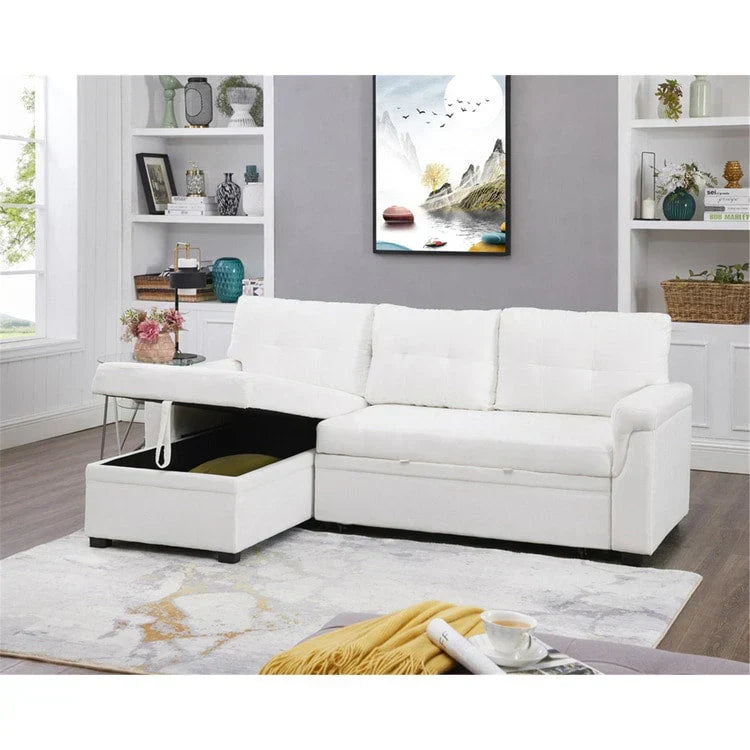 Canapé d'angle réversible convertible avec lit gigogne, méridienne de rangement et pieds durables