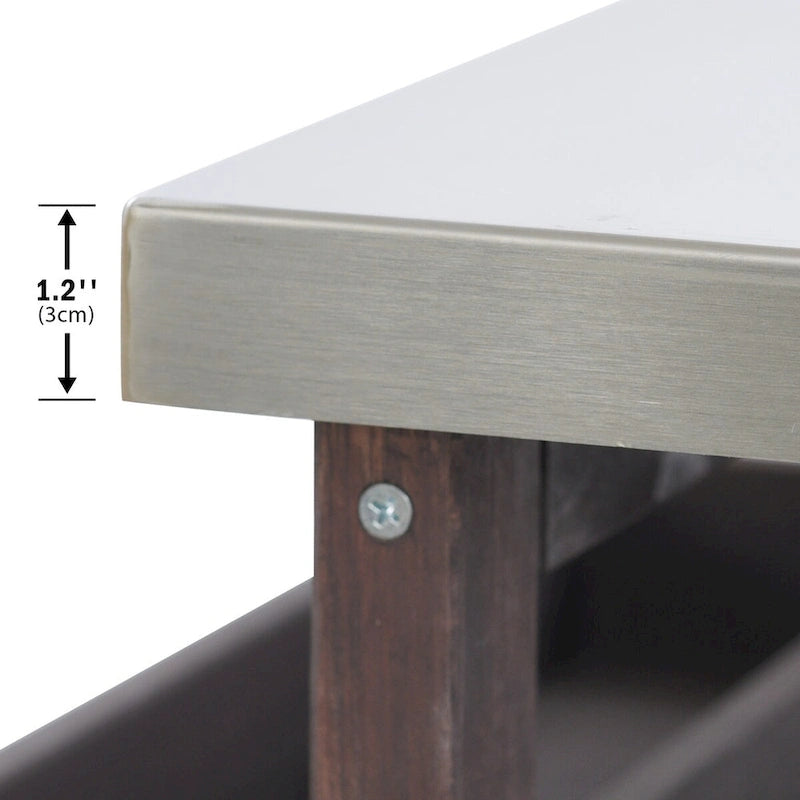 Îlot de cuisine extérieur, chariot de bar roulant et meuble de rangement, table de grillade en bois massif avec plateau en acier inoxydable, porte-épices, porte-serviettes