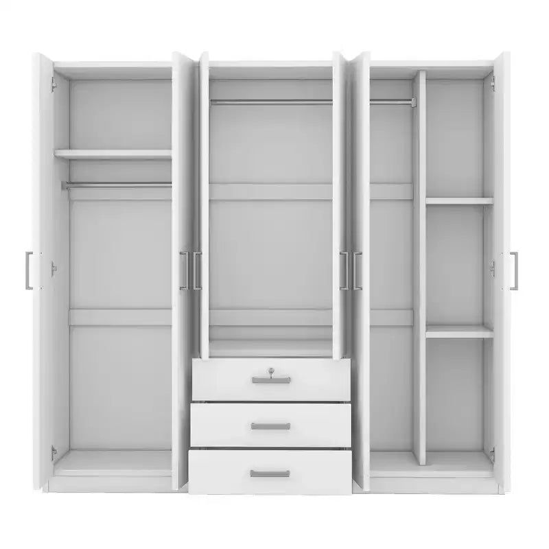 Armoire 6 portes en bois avec tiroirs pour chambre à coucher