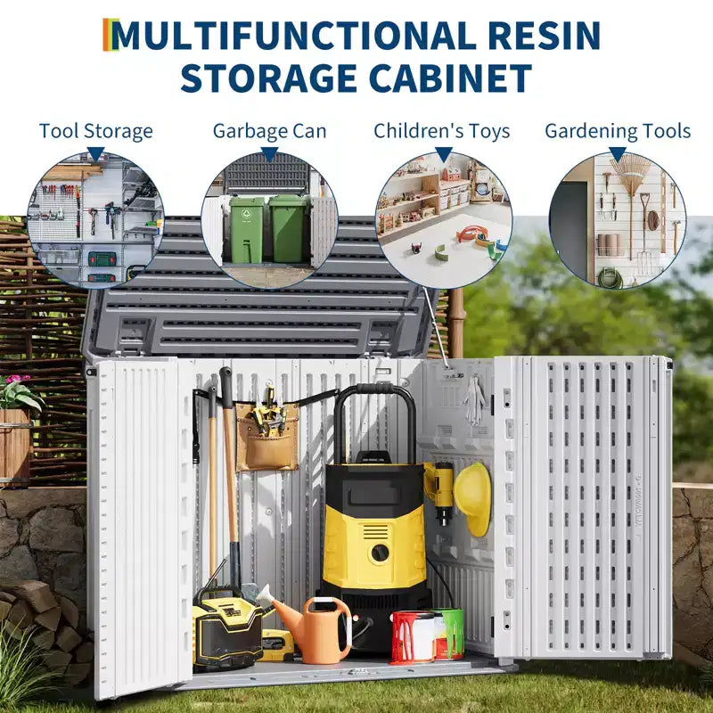 Armoire de rangement d'extérieur, Abri de rangement extérieur en résine étanche, pour poubelles