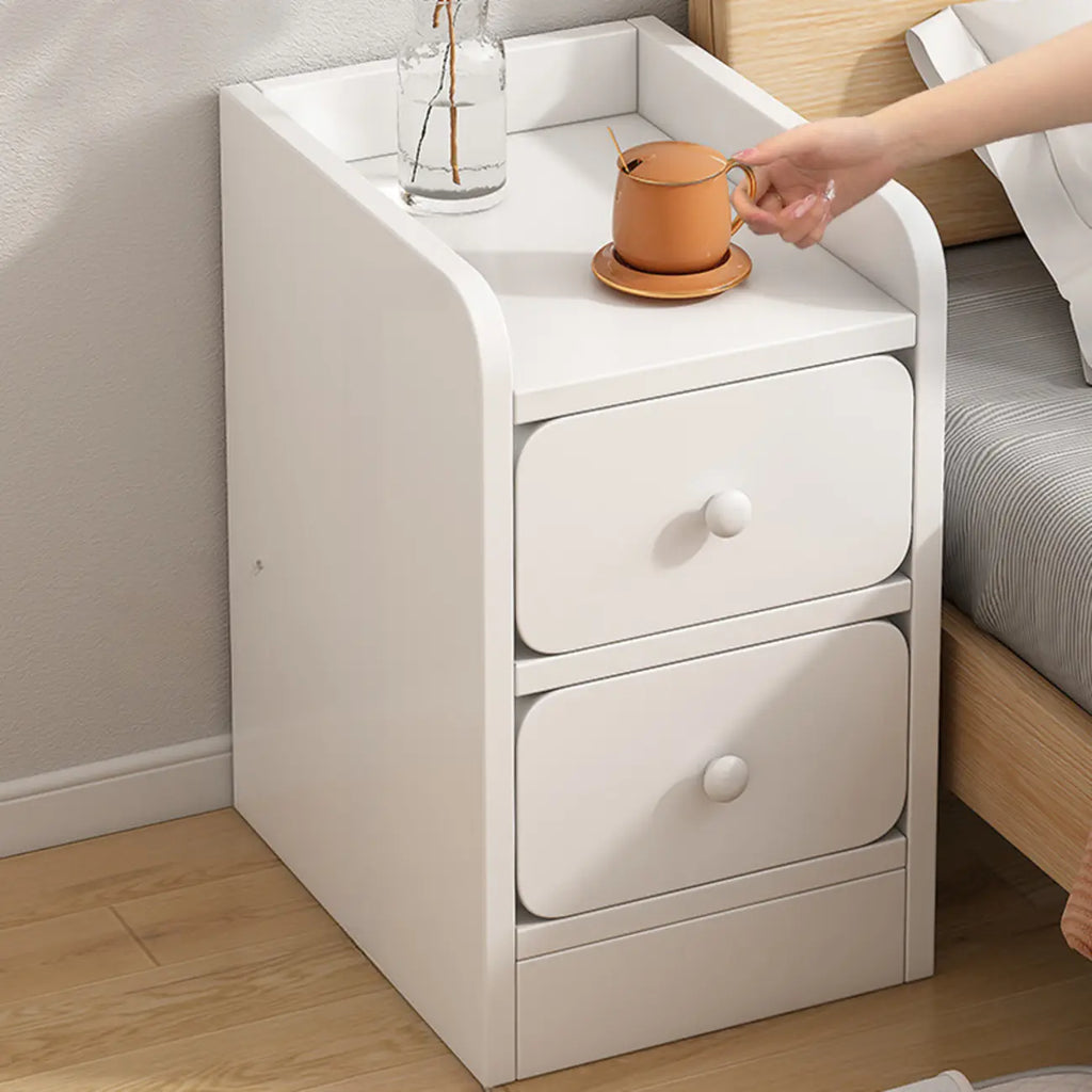 Table de chevet simple en bois naturel blanc à 2 tiroirs