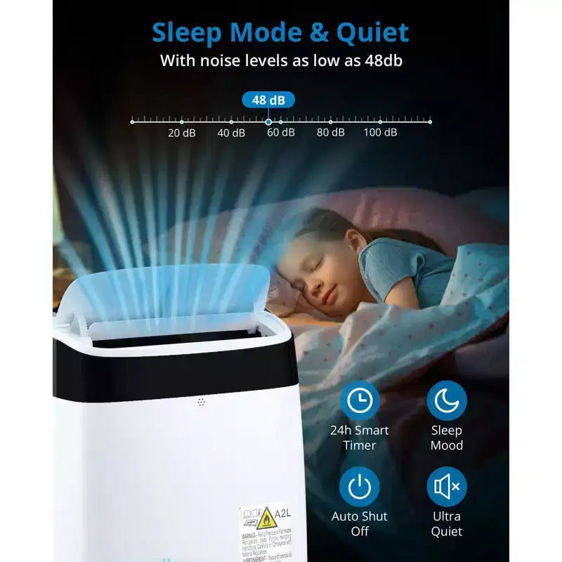 Climatiseur portable 10 000 BTU, Climatiseur de maison avec télécommande pour pièce jusqu'à 42 m², fonctions 3-en-1/minuterie 24h/roulettes