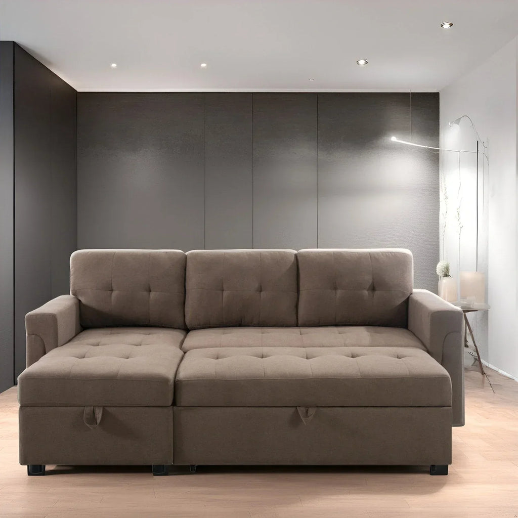 Canapé d'angle réversible convertible avec lit gigogne, méridienne de rangement et pieds durables