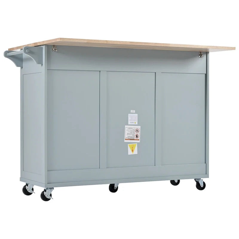 Îlot de cuisine avec plan de travail pliable, desserte de rangement de cuisine avec étagère coulissante, porte-serviettes et tiroir, roulettes.