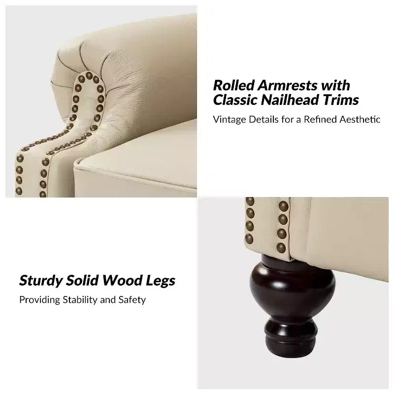 Ensemble de 2 fauteuils inclinables modernes en cuir véritable Elisabete avec garniture cloutée vintage pour salon et chambre à coucher | ART OF LIVING DESIGNS