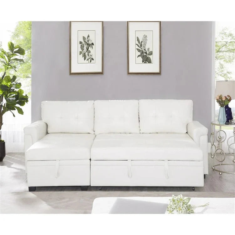 Canapé d'angle réversible convertible avec lit gigogne, méridienne de rangement et pieds durables