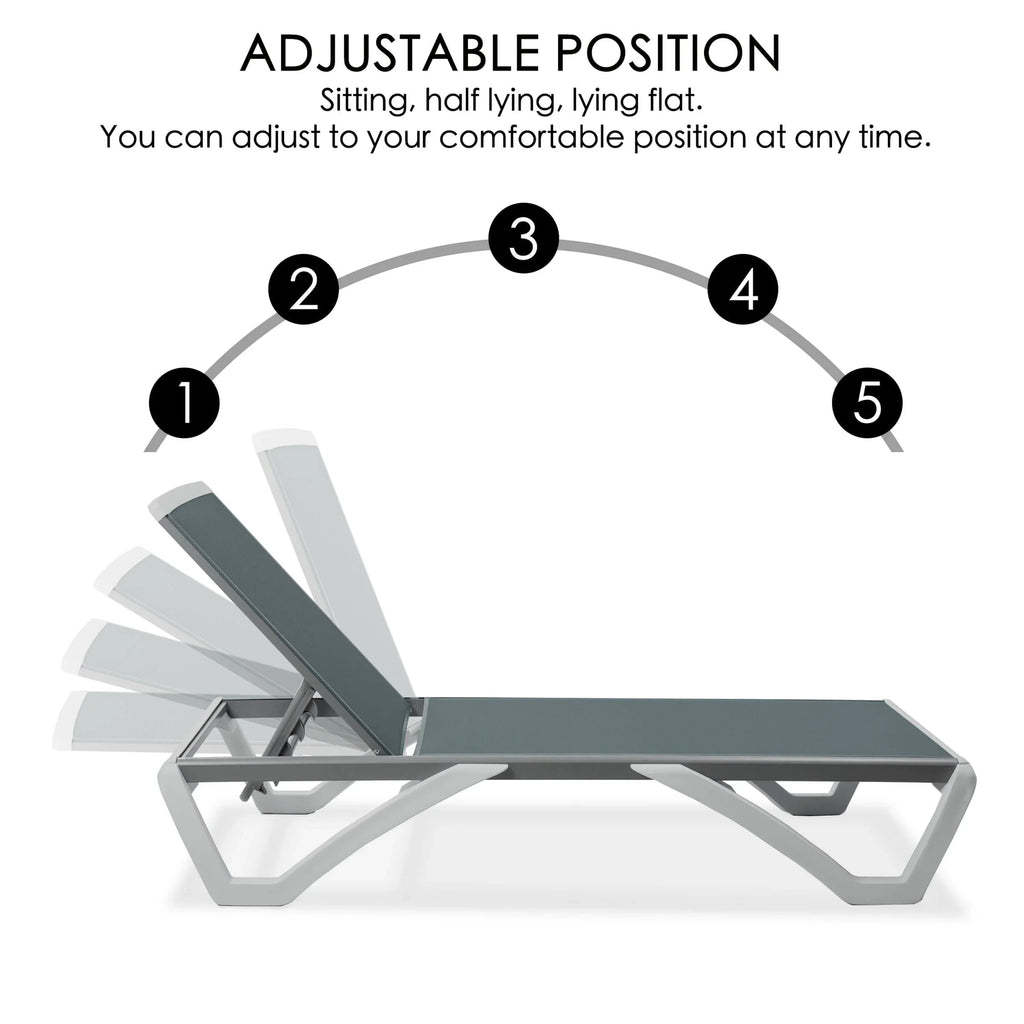 Kozyard Alan Chaise longue de patio inclinable et réglable, entièrement plate, en aluminium et résine de polypropylène