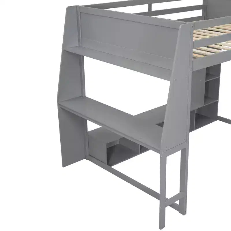 Lit mezzanine gaming Whisen Wood de taille double avec bureau, étagères multi-rangements, LED et une penderie suspendue