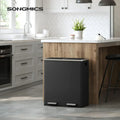 SONGMICS Poubelle double, 60L, en acier inoxydable, noire