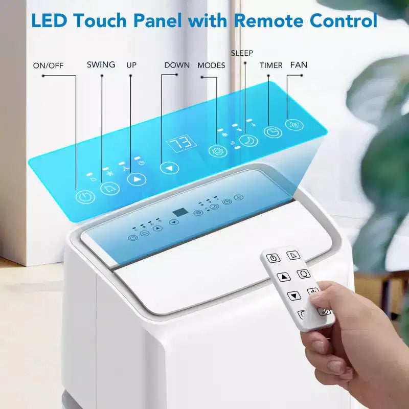 Climatiseur portable 10 000 BTU, Climatiseur de maison avec télécommande pour pièce jusqu'à 42 m², fonctions 3-en-1/minuterie 24h/roulettes