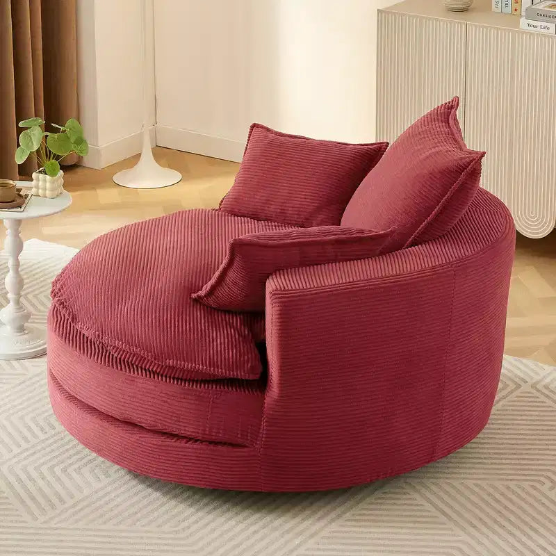 Fauteuil d'appoint pivotant à 360°, Fauteuil pivotant rond en forme de baril avec coussin pour salon