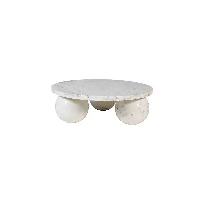 Table basse ronde en marbre avec pieds sphériques, multicolore, 4-6 places