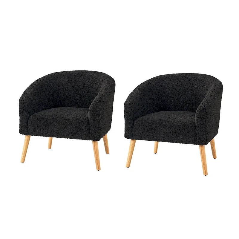 Fauteuil Sheila Modern 30 W Boucle avec pieds en bois massif, lot de 2, par HULALA HOME