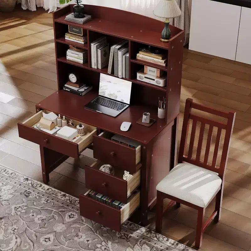 Bureau d'ordinateur en bois moderne Okak pour la maison avec plateau/chaise et étagère, bureau d'écriture de rangement pour adolescents et étudiants pour l'étude, le bureau