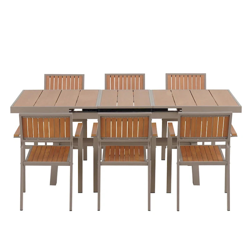 Ensemble de salle à manger d'extérieur extensible 7 pièces avec table extensible et 6 fauteuils