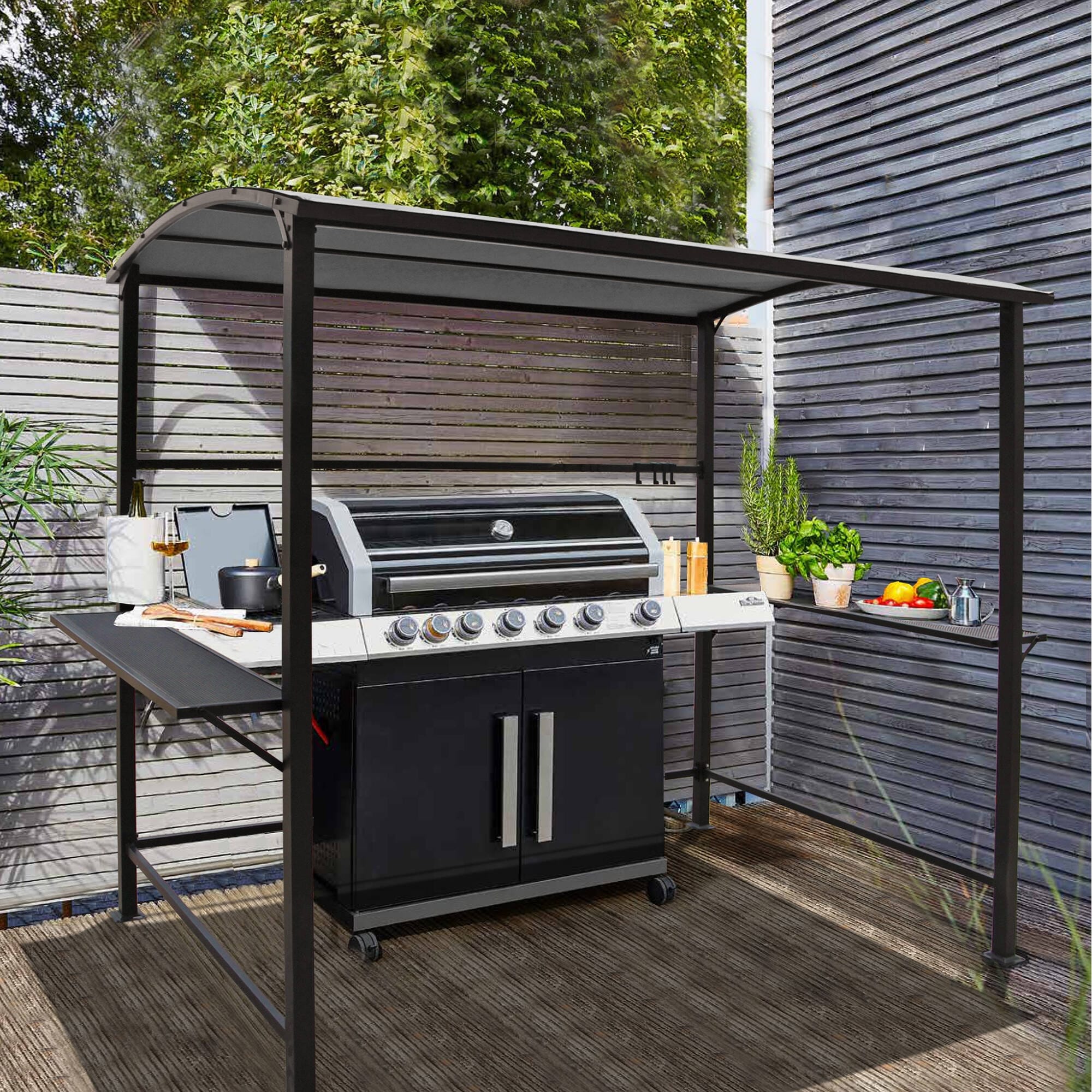 Abri barbecue en acier avec auvent, 1,5 x 2,4 m