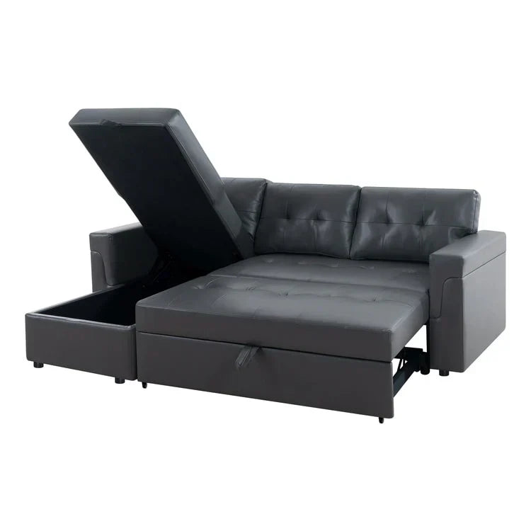 Canapé d'angle réversible convertible avec lit gigogne, méridienne de rangement et pieds durables