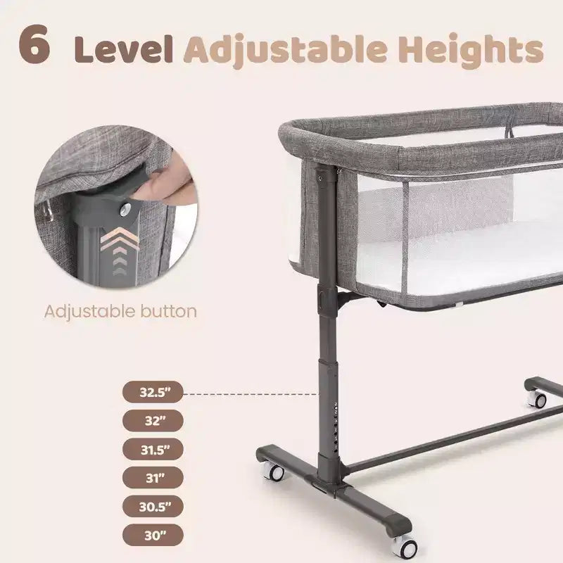 Berceau cododo à roulettes – Beige / Gris / Rose, pour 1 bébé