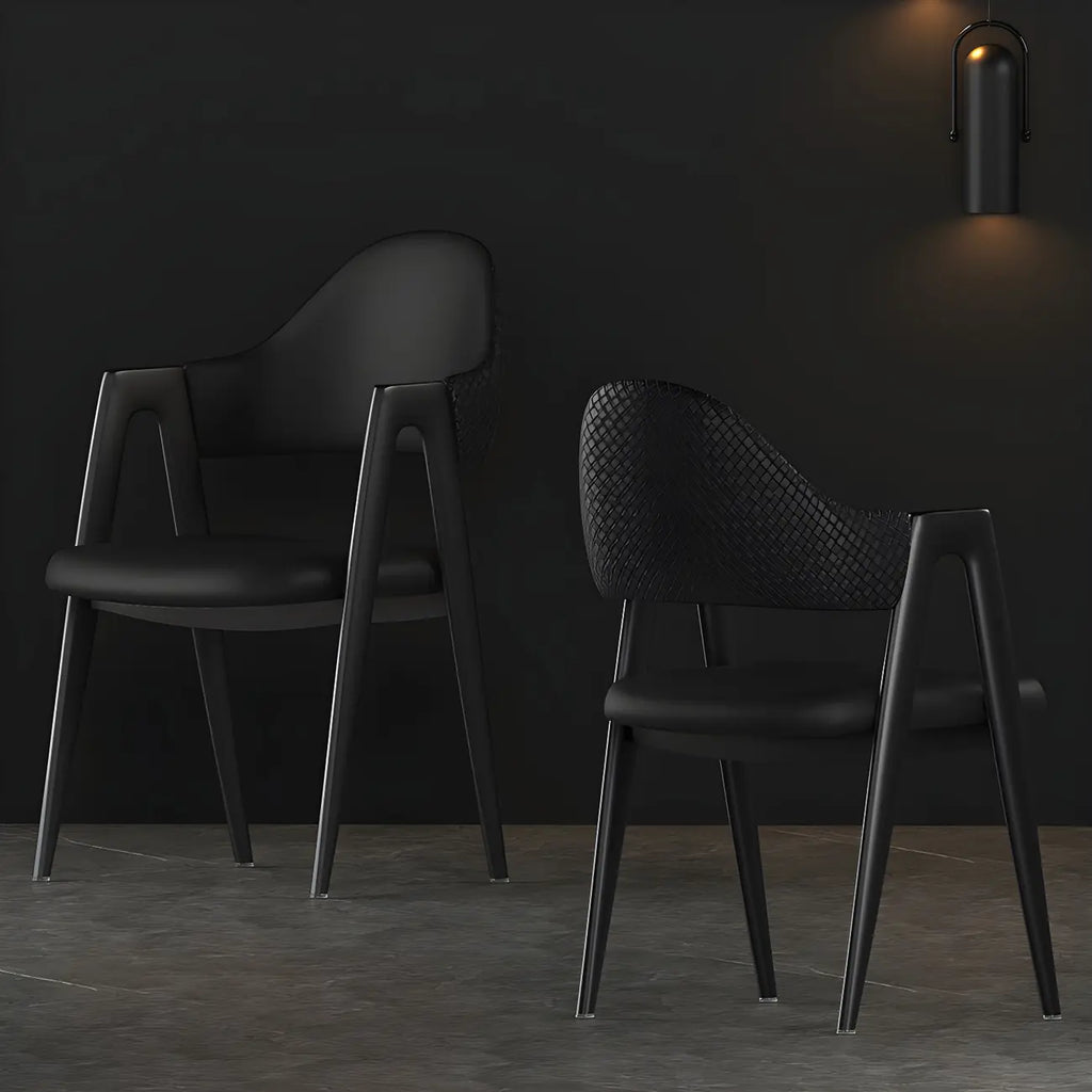 Chaise de salle à manger moderne en cuir à dossier ouvert et incurvé avec accoudoirs