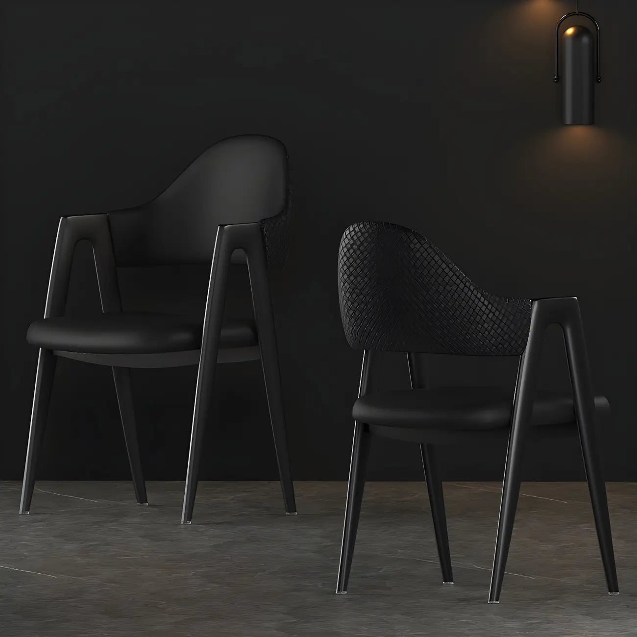 Chaise de salle à manger moderne en cuir à dossier ouvert et incurvé avec accoudoirs