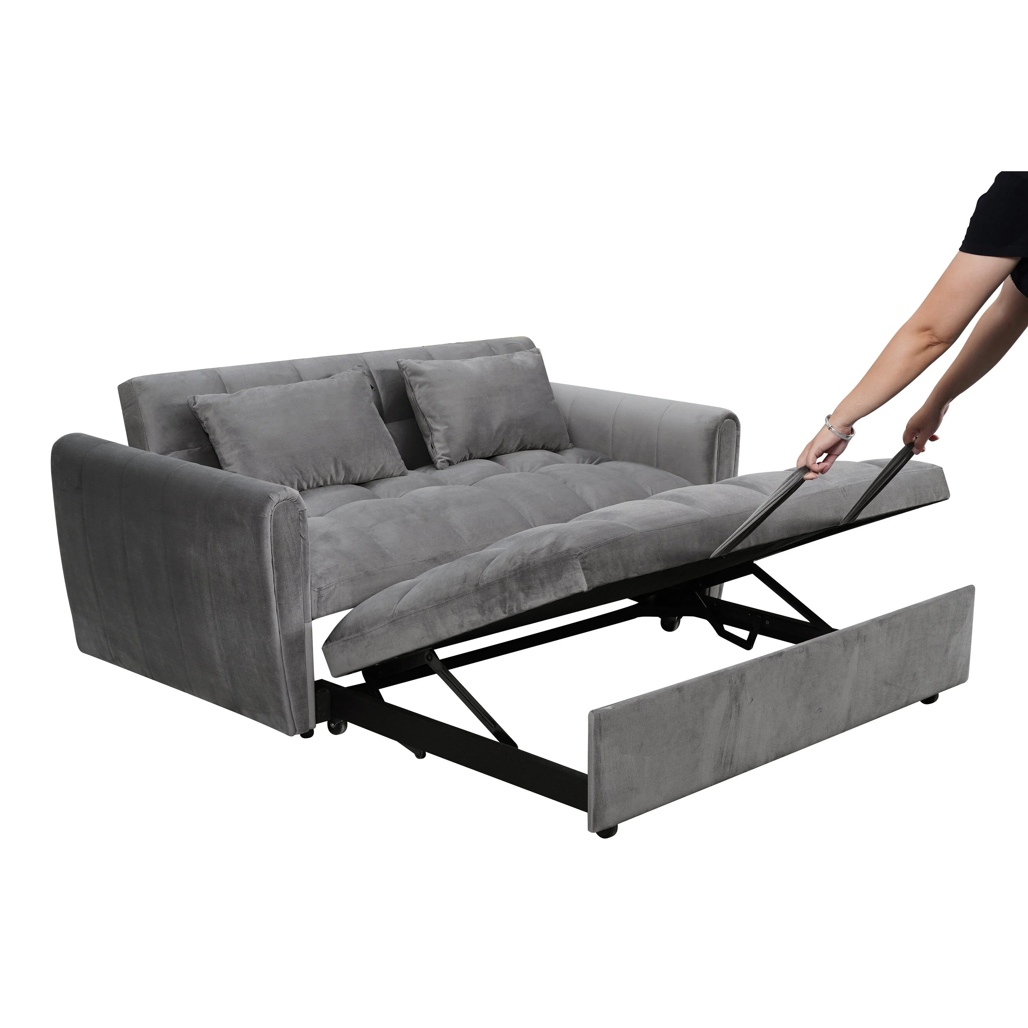 64,96 Canapé-lit convertible 3-en-1 en velours avec dossier réglable, poche de rangement et capacité de poids de 227 kg