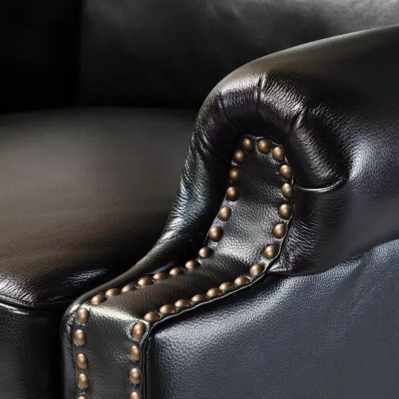 Ensemble de 2 fauteuils inclinables modernes en cuir véritable Elisabete avec garniture cloutée vintage pour salon et chambre à coucher | ART OF LIVING DESIGNS