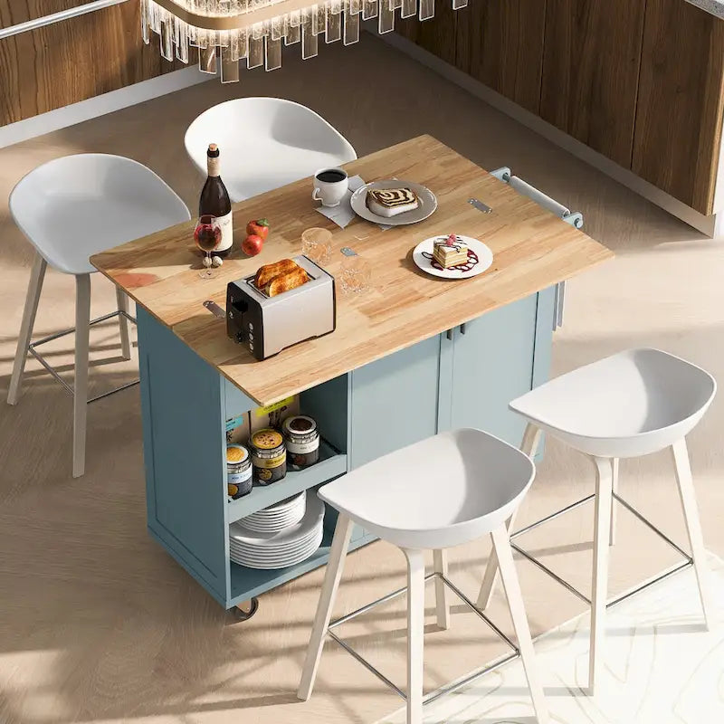 Îlot de cuisine avec plan de travail pliable, desserte de rangement de cuisine avec étagère coulissante, porte-serviettes et tiroir, roulettes.
