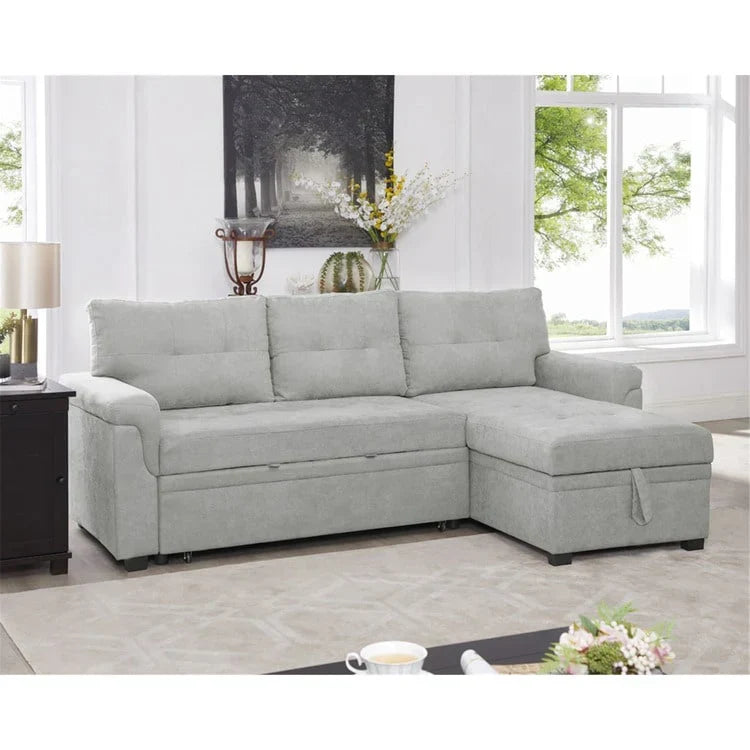 Canapé d'angle réversible convertible avec lit gigogne, méridienne de rangement et pieds durables