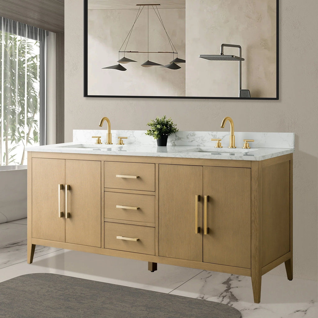 Meuble-lavabo de salle de bain Vanity Art 72 po à double vasque avec dessus en marbre reconstitué