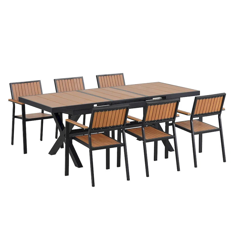 Ensemble de salle à manger d'extérieur extensible 7 pièces avec table extensible et 6 fauteuils
