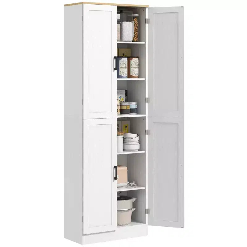 HOMCOM Garde-Manger de cuisine autoportant 170 cm, Armoire de rangement à 4 portes avec étagères réglables et portes