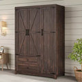 AMERLIFE Armoire de garde-robe de ferme 47 avec 3 portes, 2 tiroirs, tringle à vêtements et étagères réglables, organisateur de placard autoportant