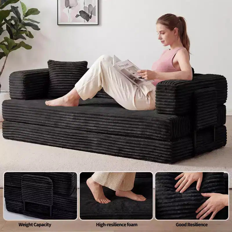 Canapé-Lit Convertible 5-en-1 de 80,7 po – Velours Côtelé, 1200 lb, Aucun Assemblage Requis