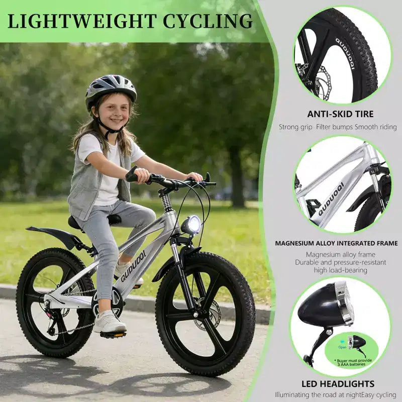 VTT NAYSAYE 20 pouces pour enfants avec transmission à 7 vitesses et cadre en alliage de magnésium pour garçons et filles âgés de 8 à 12 ans, 57.09*21.65*29.92