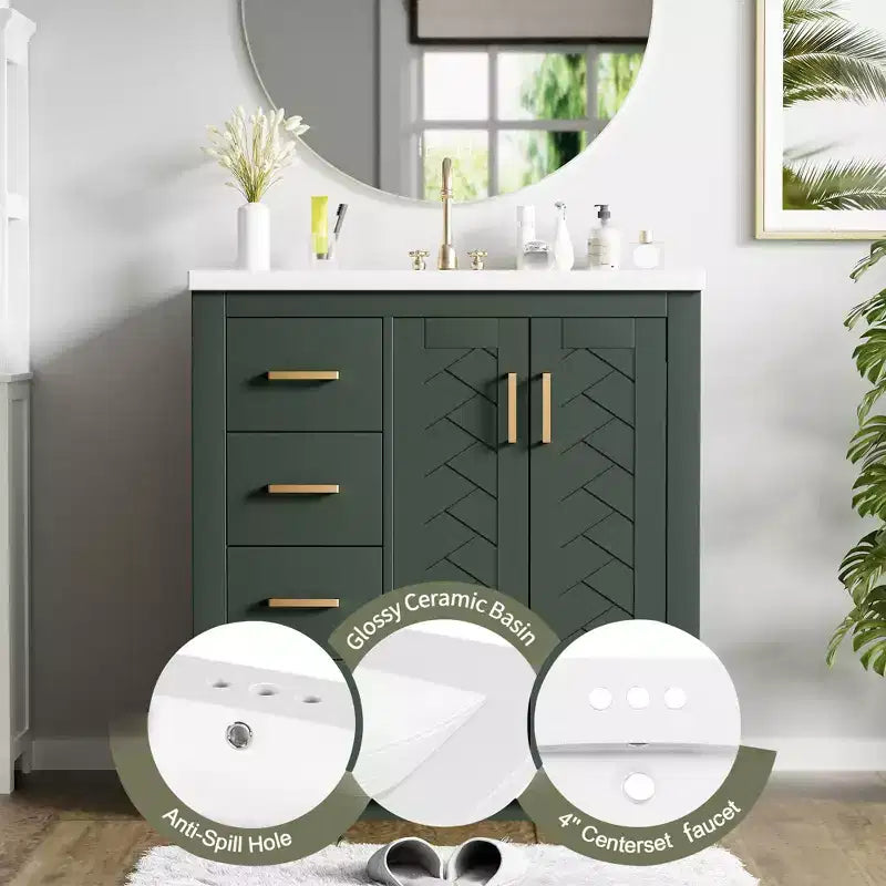 Meuble-lavabo simple de 30 po avec armoire et 3 tiroirs – Noir / Bleu / Vert / Indigo / Blanc