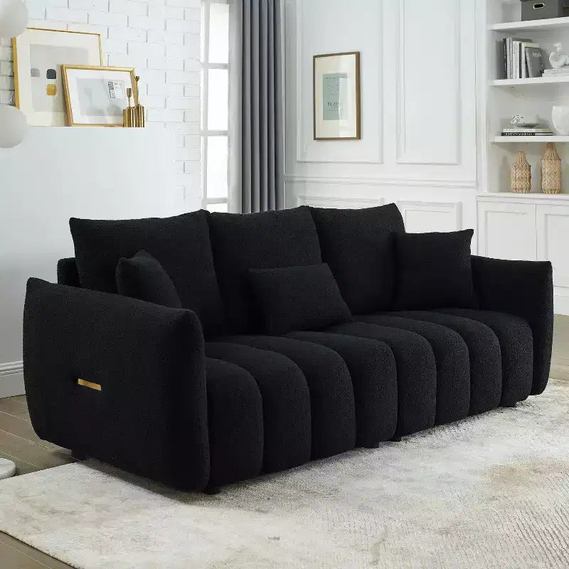 GDFStudio Alanna Canapé 3 places moderne en tissu peluche 79,5 po avec oreillers