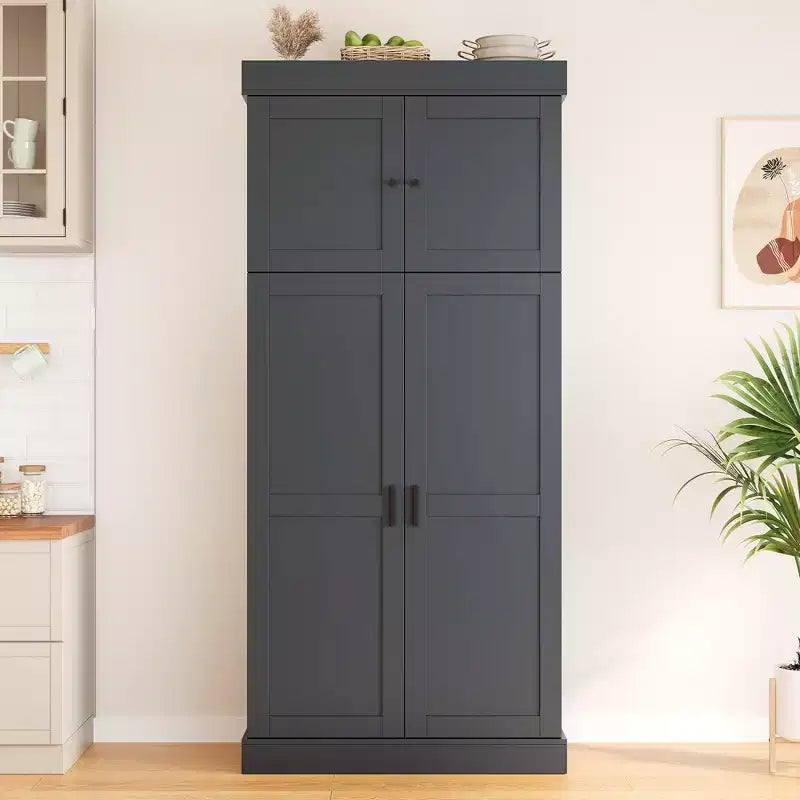 Garde-manger de cuisine autoportant 77H, armoire de rangement de style ferme avec étagères réglables, étagères de porte, tiroirs et casiers à vin - ModernLuxe