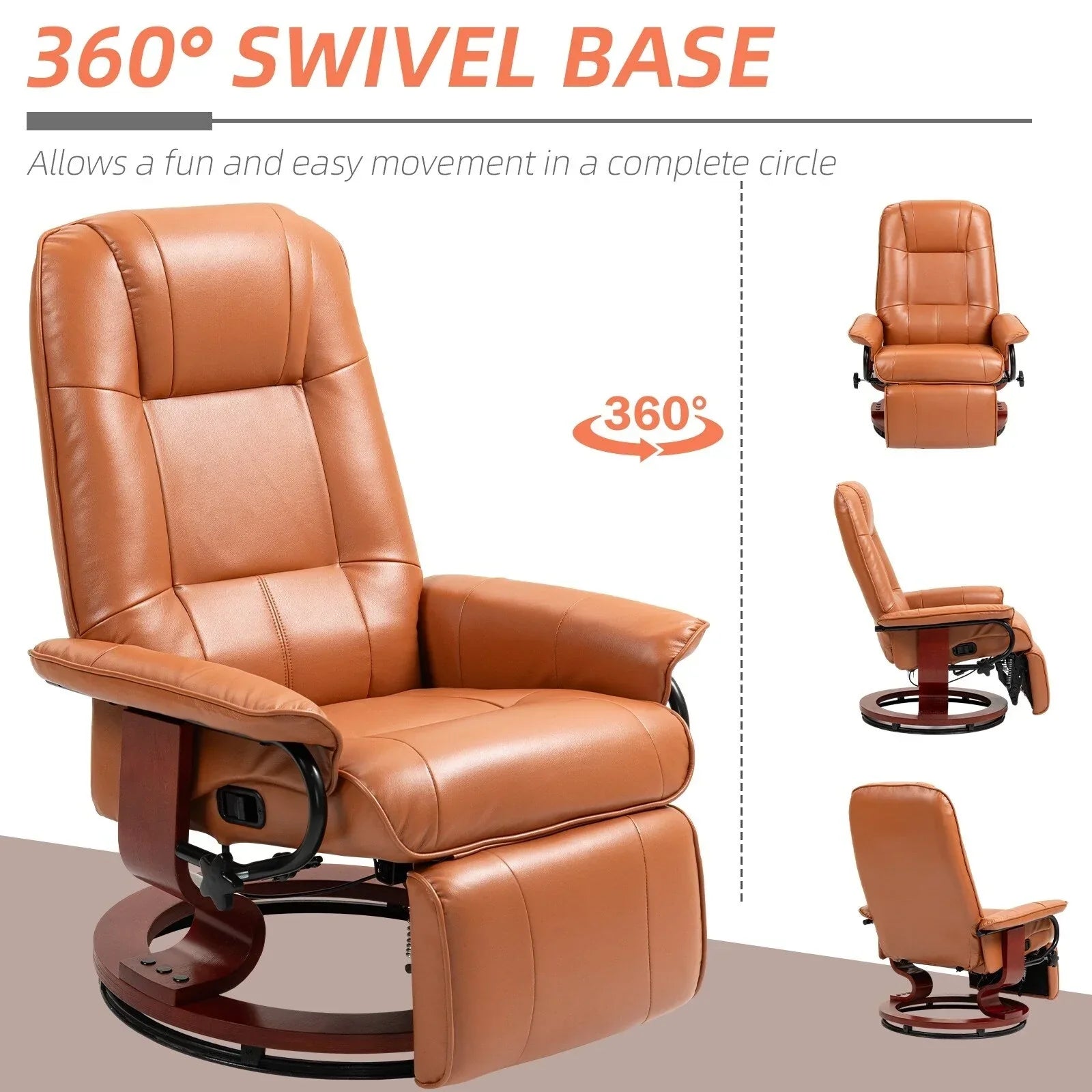 Fauteuil inclinable manuel pivotant en similicuir HomCom avec repose-pieds confortable et relaxant