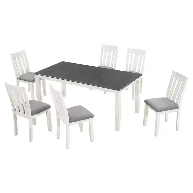 Ensemble de salle à manger extensible de style ferme pour 6 personnes, table rectangulaire et 6 chaises rembourrées