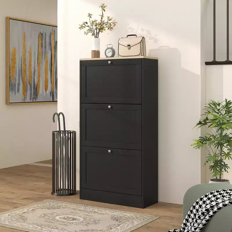 Meuble à chaussures étroit HOMCOM pour entrée avec 3 tiroirs basculants et étagères réglables, organisateur de rangement pour 12 à 18 paires de chaussures