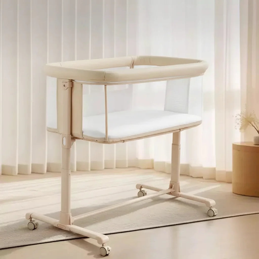 Berceau cododo à roulettes – Beige / Gris / Rose, pour 1 bébé